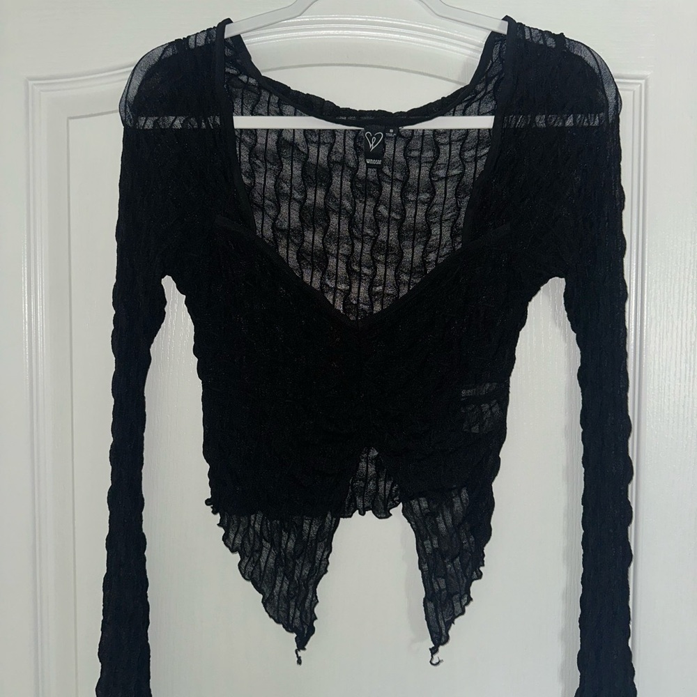 Windsor Black Asymmetrical Ribbed Long Sleeve Blouse